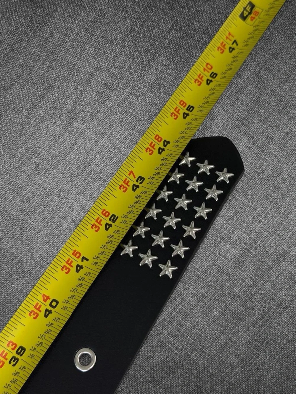 Black Wide Star Studded Grommet Belt Silver Buckle Punk Y2K 45 Inch